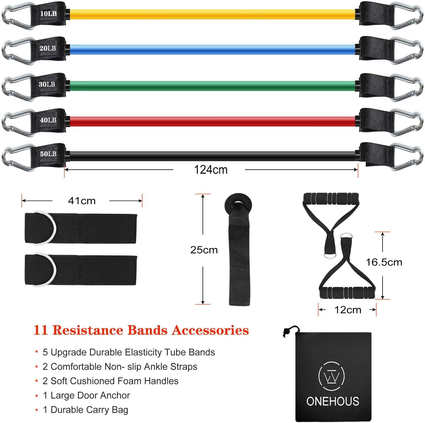 LNKOO Resistance Bands Set (11pcs), Up to 150 lbs 5 Stackable Exercise Band, Indoor/Outdoor Fitness Stretch Workout Band with Door Anchor&Handle for Fitness, Home Gym Equipment