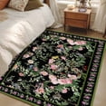 thumbnail image 4 of Black Spring Floral Area Rugs 4'x6', Washable Small Throw Rugs for Office Bathroom, Elegant Pastoral Flowers Birds Watercolor Indoor Outdoor Rug Non-Slip Low Pile Carpet Runner Reversible Floor Mats, 4 of 8