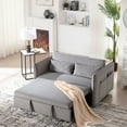 thumbnail image 6 of 3 in 1 Convertible Sleeper Futon Sofa Bed, 55" Velvet Small Loveseat Lounge Couches with 2 Pillows, Reclining Backrest, Side Pockets for Living Room, Pull-Out Couch (Grey), 6 of 11