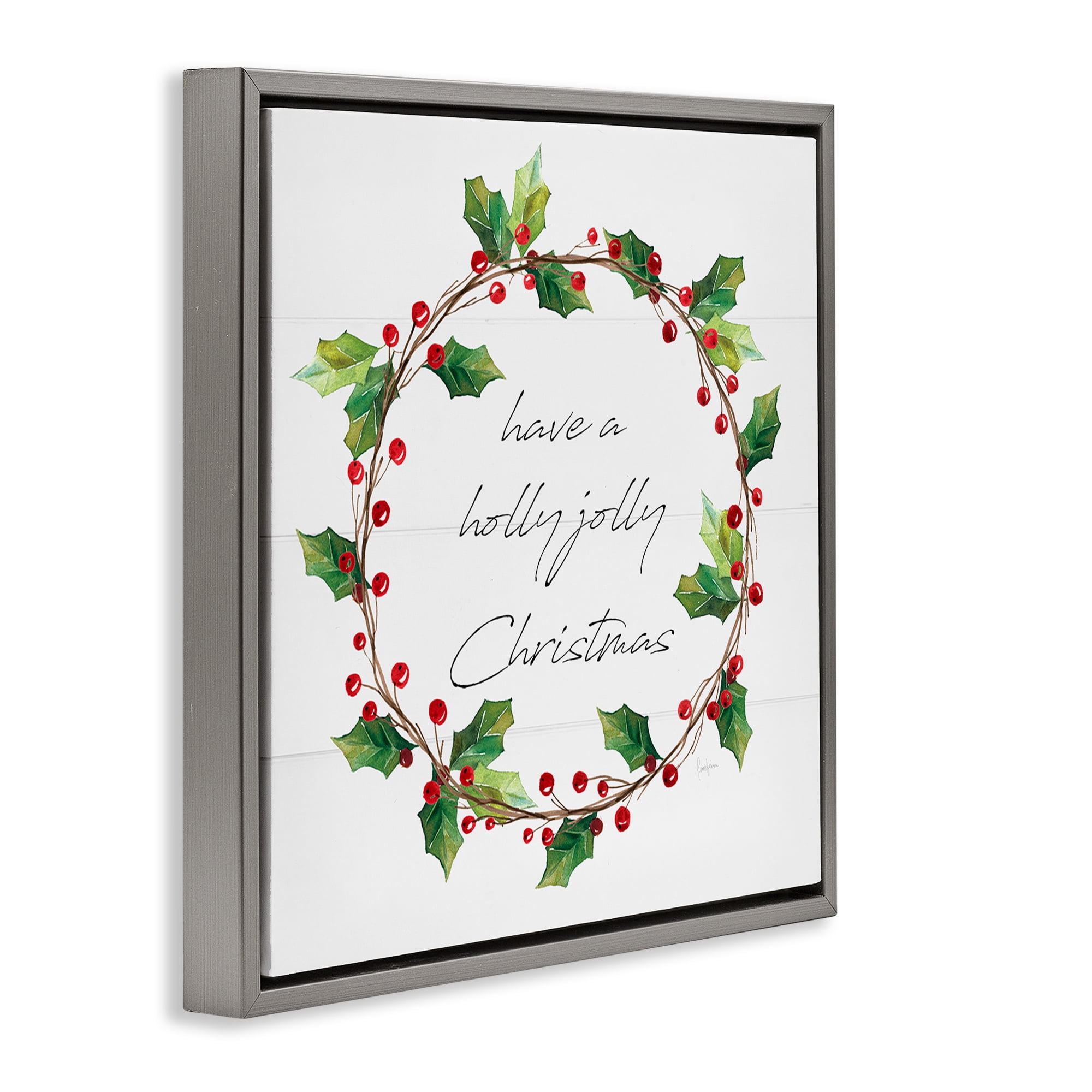 Stupell Industries Christmas Seasonal Phrase Holiday Painting Gray Floater Framed Canvas Art Prints Wall Art, 25 x 25