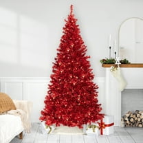 Northlight Pre-Lit Artificial Tinsel Christmas Tree - 9' - Red - Clear Lights