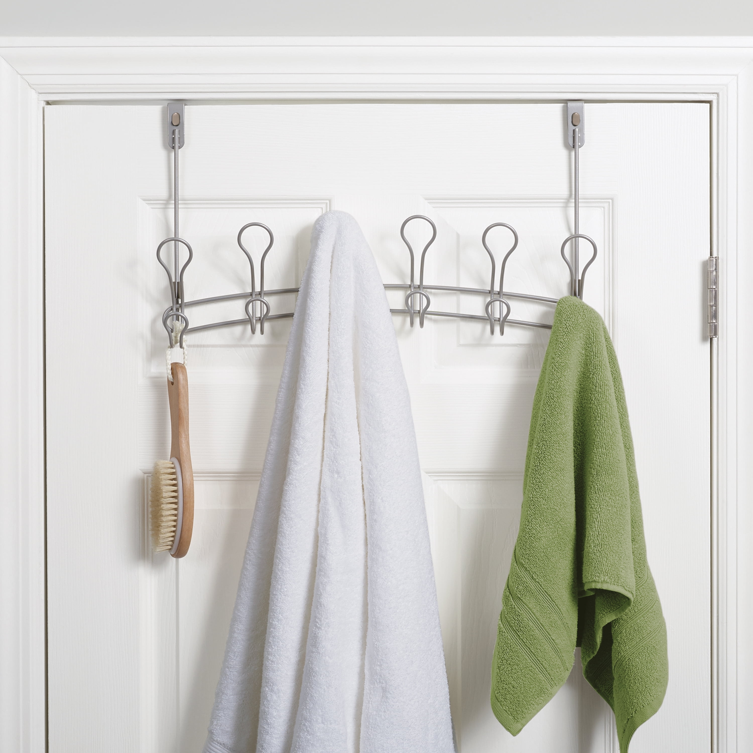Mainstays SnugFit 6 Hook Steel over the Door Towel Rack and Robe Hooks Satin Nickel Walmart