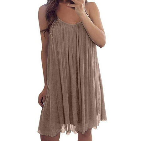 Summer Spaghetti Strap Chiffon Sundress for Women Plus Size Sleeveless ...