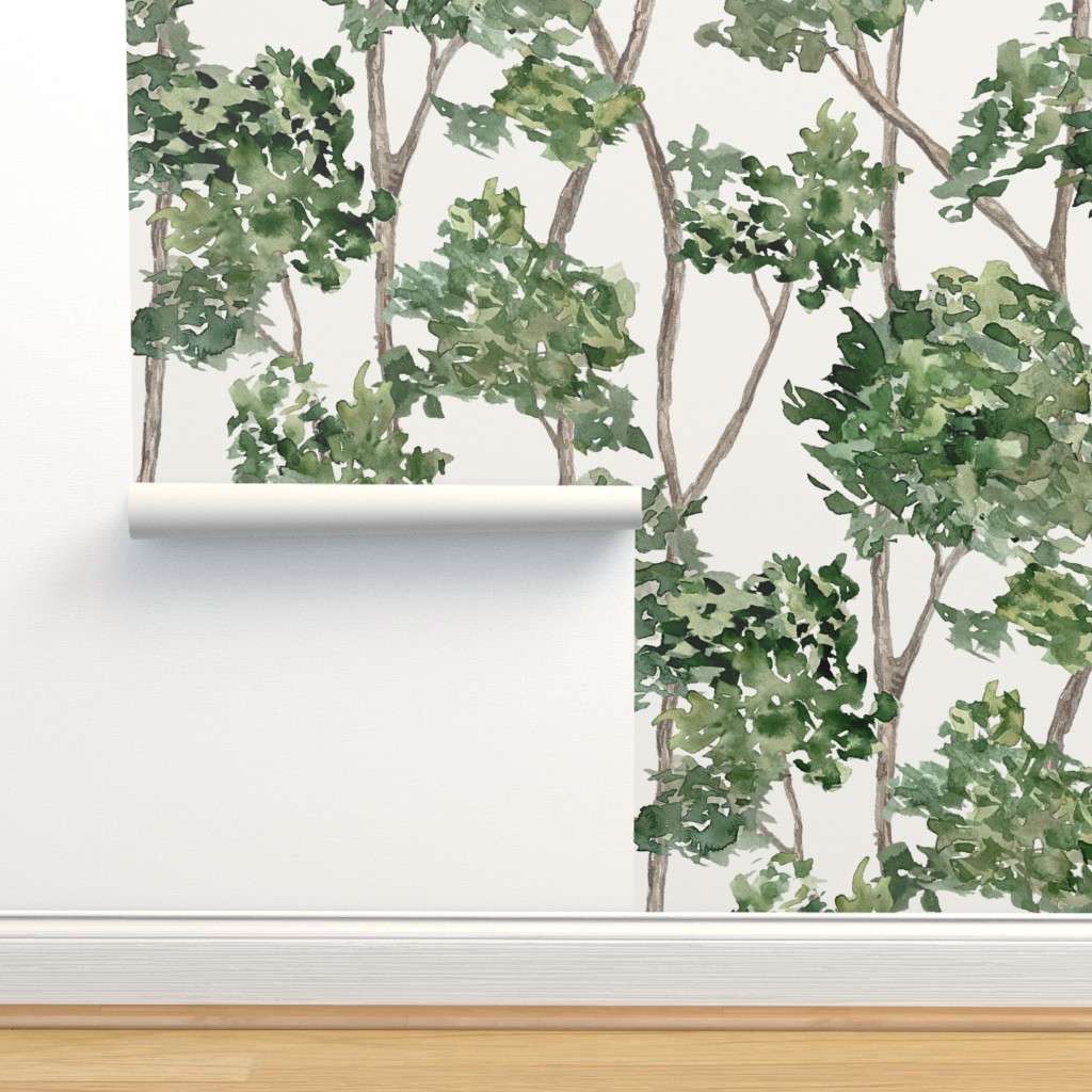Peel & Stick Wallpaper 12ft x 2ft Watercolor Leaves Branches Nature