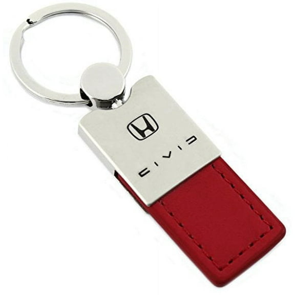 Honda Civic Reversed Keychain & Keyring - Duo Premium Red Leather