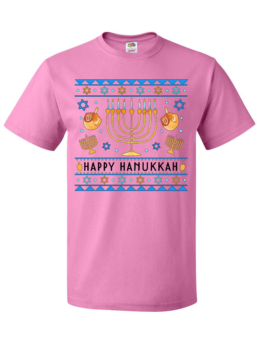 Inktastic Happy Hanukkah Sweater Style Design with Menorah and Dreidel  Mens VNeck TShirt  Walmartcom