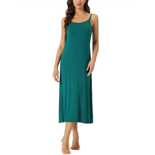 INSPIRE CHIC Nuisette pour Femme à Bretelles Spaghetti Col Rond Robe de Nuit sous Camisole Complète TP Vert