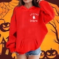 thumbnail image 2 of Krdevn Girls Halloween Spooky Season Hoodie Cute Ghost Graphic Pullover Sweatshirt Long Sleeve Casual Fall Top with Pocket Red,4-5 Years, 2 of 4
