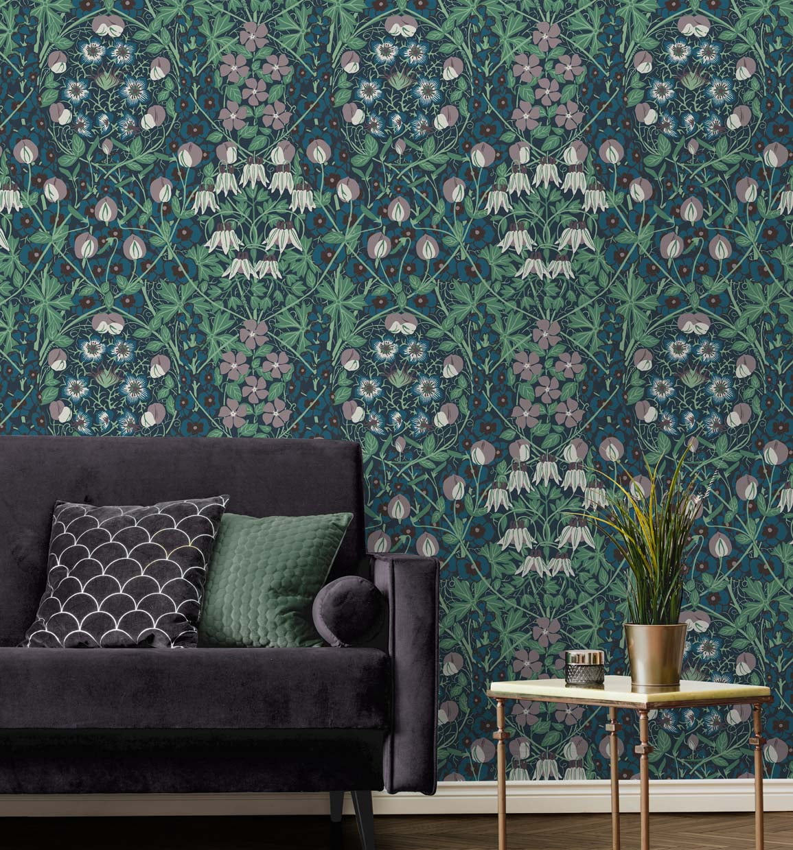 NextWall Deep Ocean & Purple Haze Tulip Garden Peel and Stick Wallpaper
