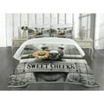 thumbnail image 2 of Ambesonne Farmhouse Quilted Bedspread Set 3 Pcs, Donkey with Sunflower, King Size, Grey Earth Yellow, 2 of 4