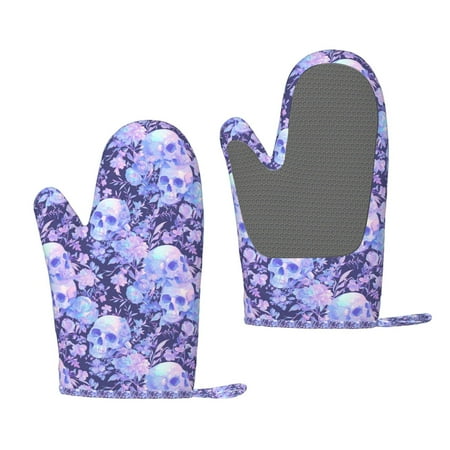 

Hirioo flower crystal Skull for Silicone Oven Mitts for BBQ Baking Cooking Set of 2 Heat Resistant 260℃ Non-Slip Kitchen Essentials