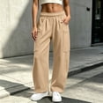 thumbnail image 2 of ZHYou No Boundarie Women's Drawstring Wide Leg Sweatpants Loose Straight Casual Track Baggy Pants with Side Patch Pockets,Khaki,Size S, 2 of 7