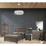 Kings Brand Furniture - 5-Piece Black/Brown Modern King Size Bedroom Furniture Set, Bed, Dresser, Mirror, Chest & Night Stand