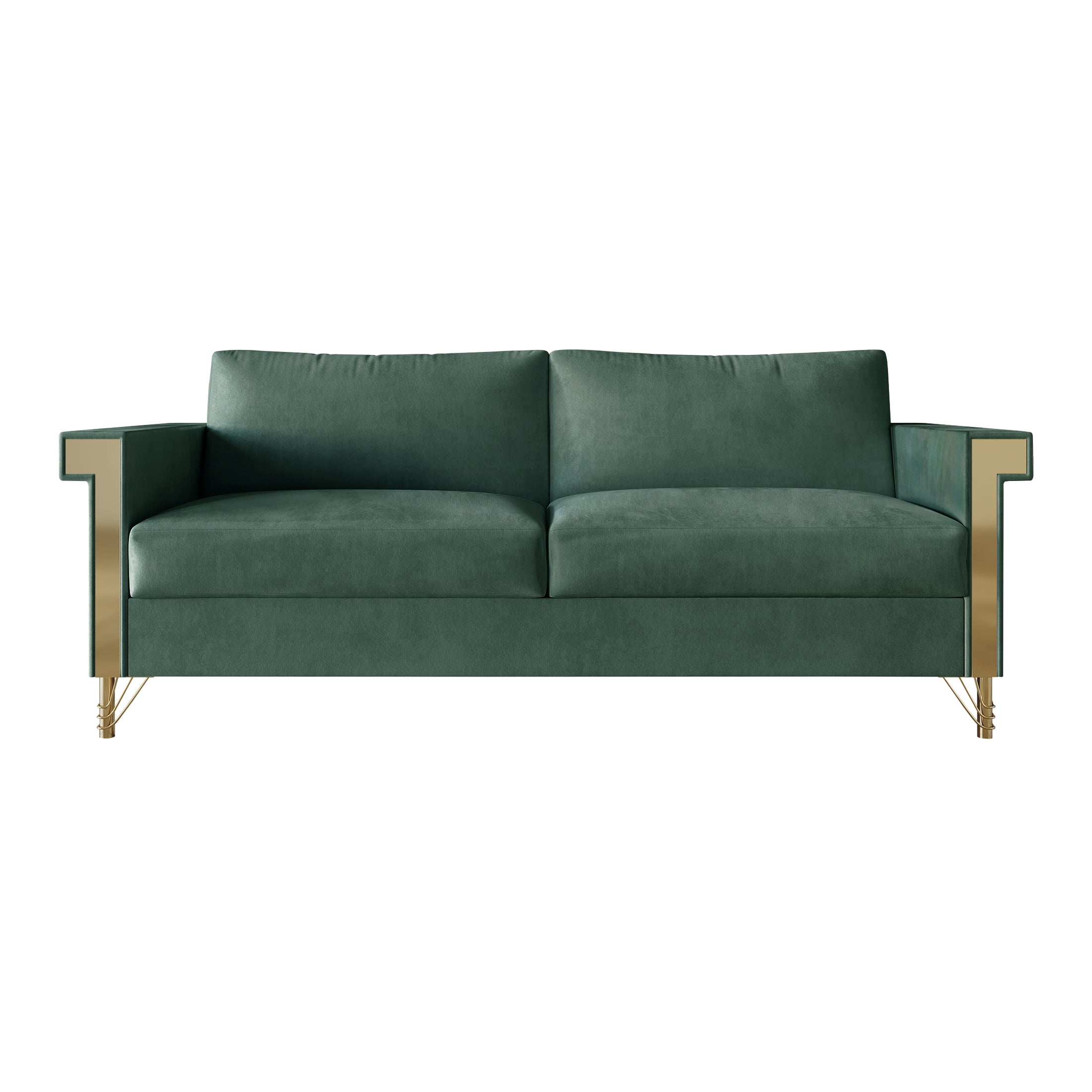 Castle Place Comtemporary Glam Velvet Upholstered Sofa, Carribean Green