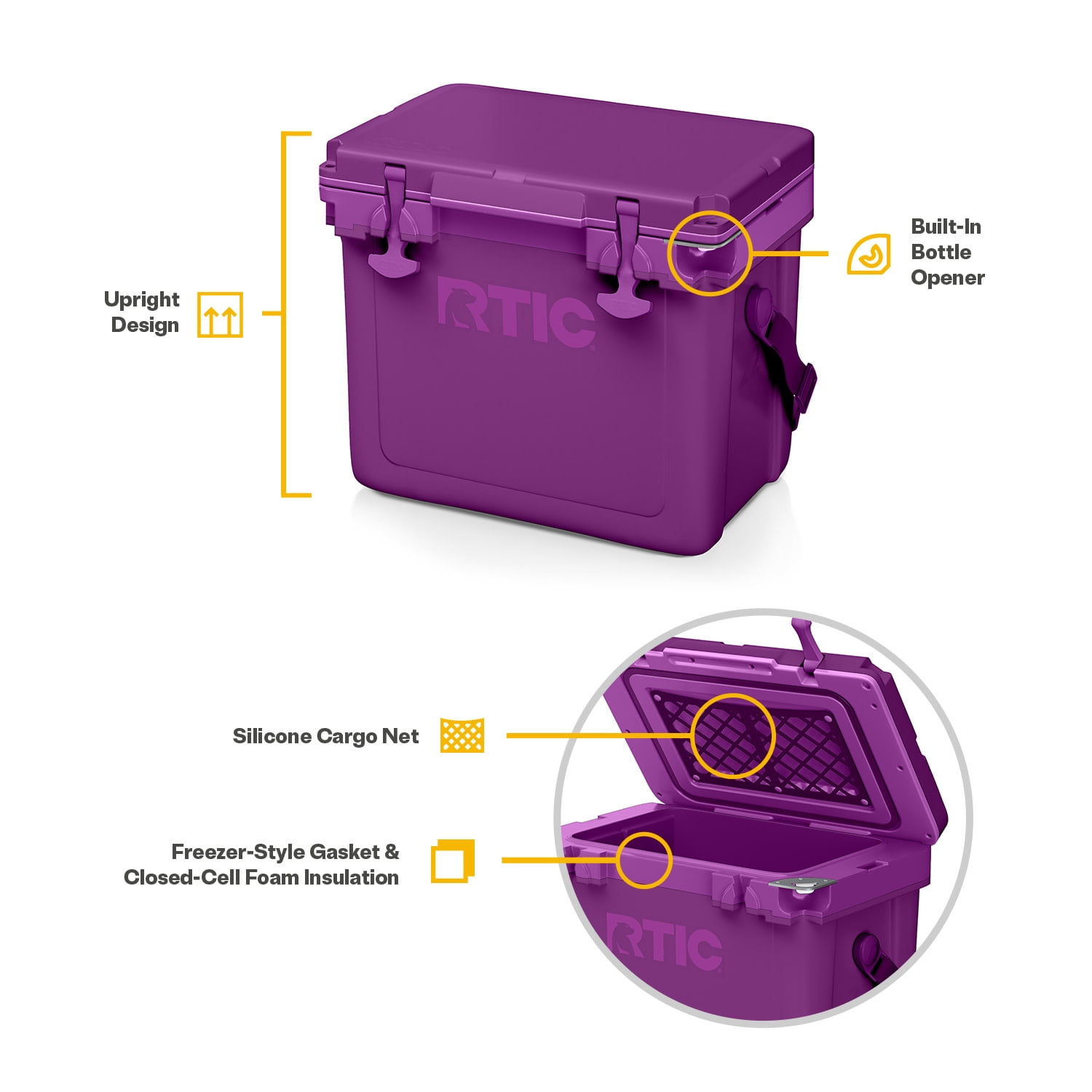 RTIC Ultra-Light 22 Qt Hard-Sided Ice Chest Cooler, Fits 30 Cans, Berry Jam