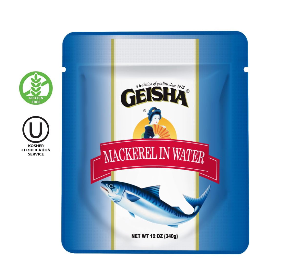 GEISHA Mackerel in Water 12oz (Pack of 24), Mackerel| HALAL & Kosher Certified – Gluten Free – Wild Caught – Good Source of Protein