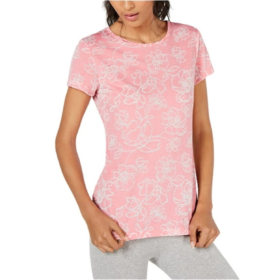 Ideology Womens Activewear Floral Short Sleeve Jewel Neck T-Shirt;Large