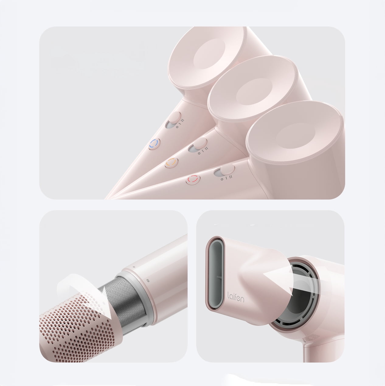 Laifen SE Lite Hair Dryer, 100,000 RPM Ionic Blow Dryer, Smooth Nozzle - Pink