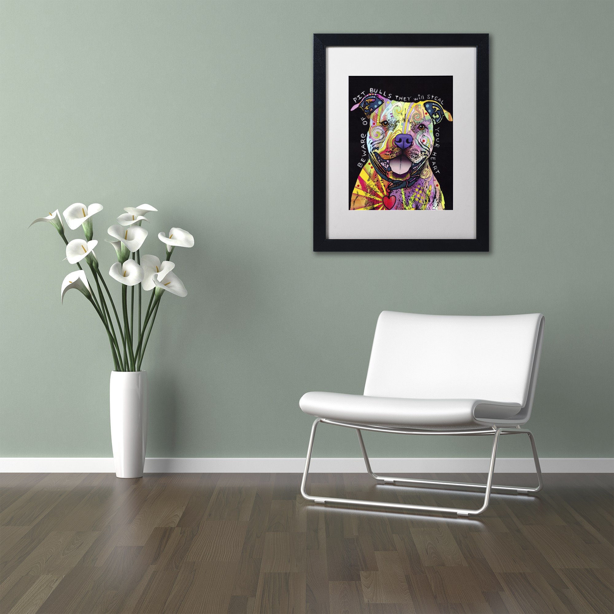 Trademark Fine Art "Beware of Pit Bulls" Canvas Art by Dean Russo, White Matte, Black Frame