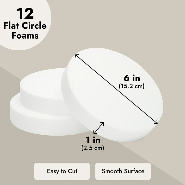 12 Pack Foam Circles for Crafts - 6 Inch Round Cake Dummy Discs for DIY  Projects (1 Inch Thick, White) 