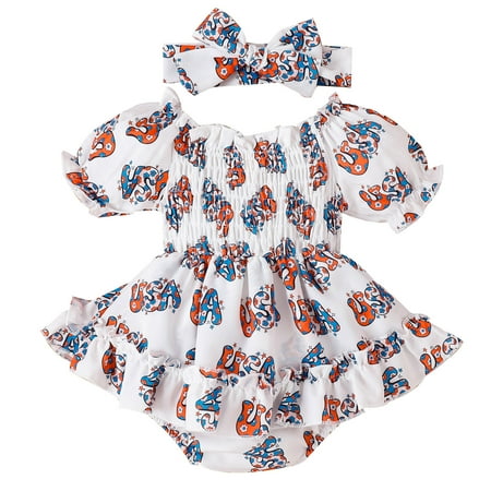 

Toddler Baby Girls Climbing Clothes Independence Day 4 Of July Short Sleeve Letter Cartoon Printed Romper Bodysuits Headbands Set For 3-6 Months