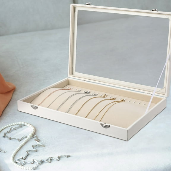 LABELEPH 1Set Elegant Wooden Necklace Organizer Box for Women with Soft Fabric Lining 13.8x9.4x2.0in