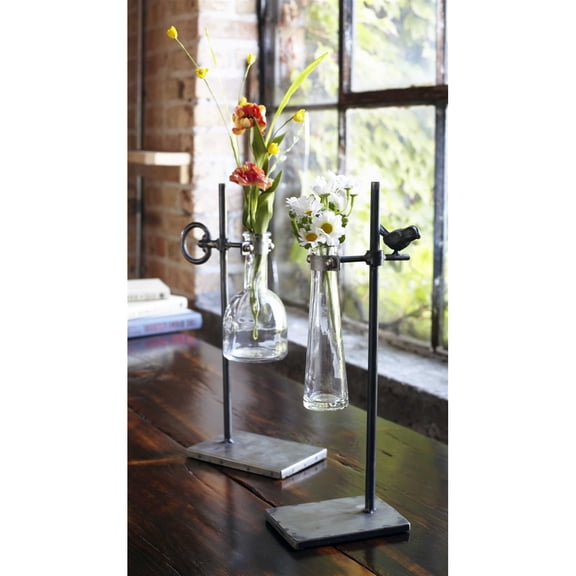 Melrose International LLC Stem Vase w/Stand (Set of 2) 14"-14.5"H Metal/Glass