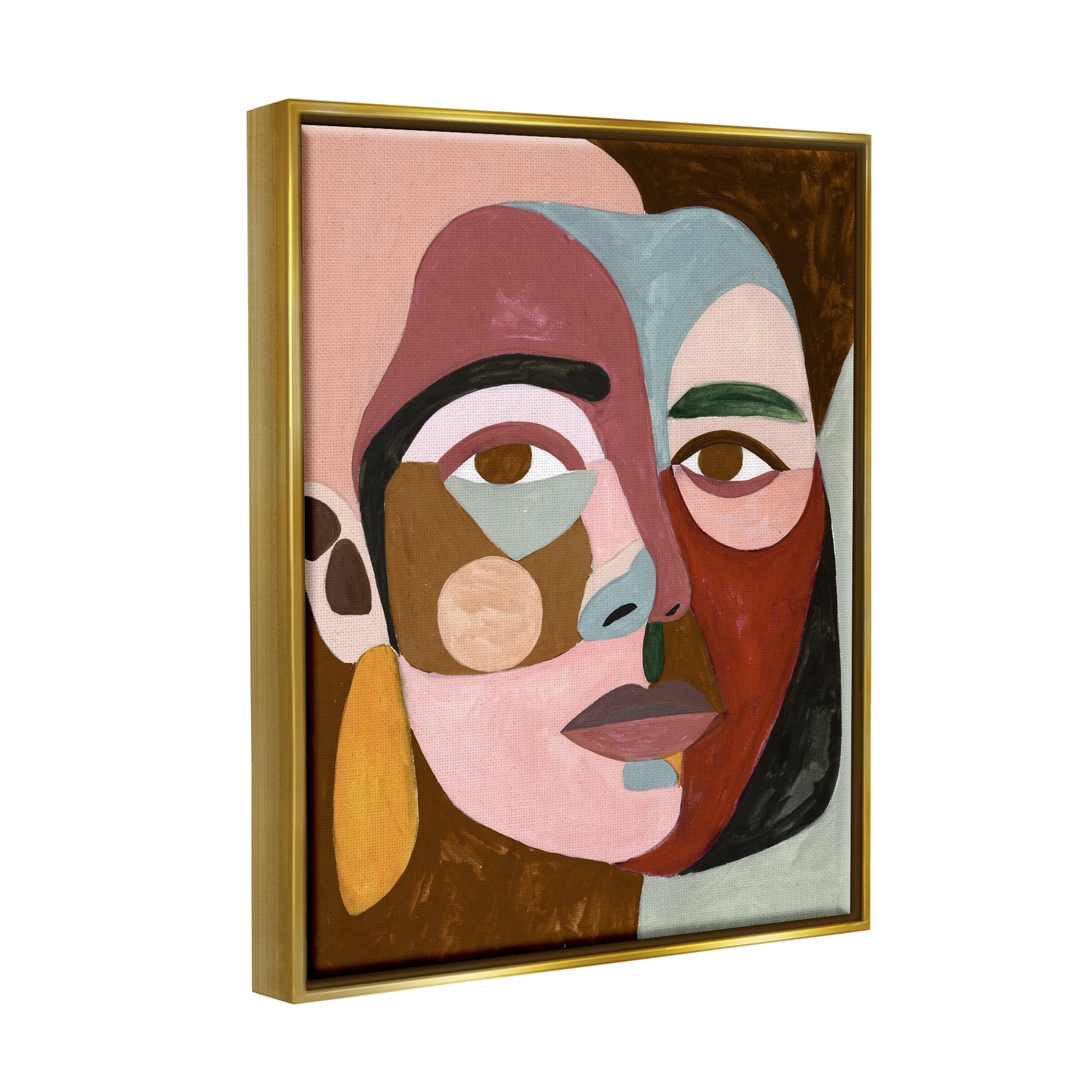 Stupell Industries Contemporary Abstract Face Abstract Painting Gold Floater Framed Art Print Wall Art