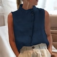 thumbnail image 2 of yoeyez Linen Tank Tops for Women Mandarin Collar Asymmetric Buttons Down Vest Shirts Fashion Sleeveless Turtleneck Work Tops Navy,XL, 2 of 7