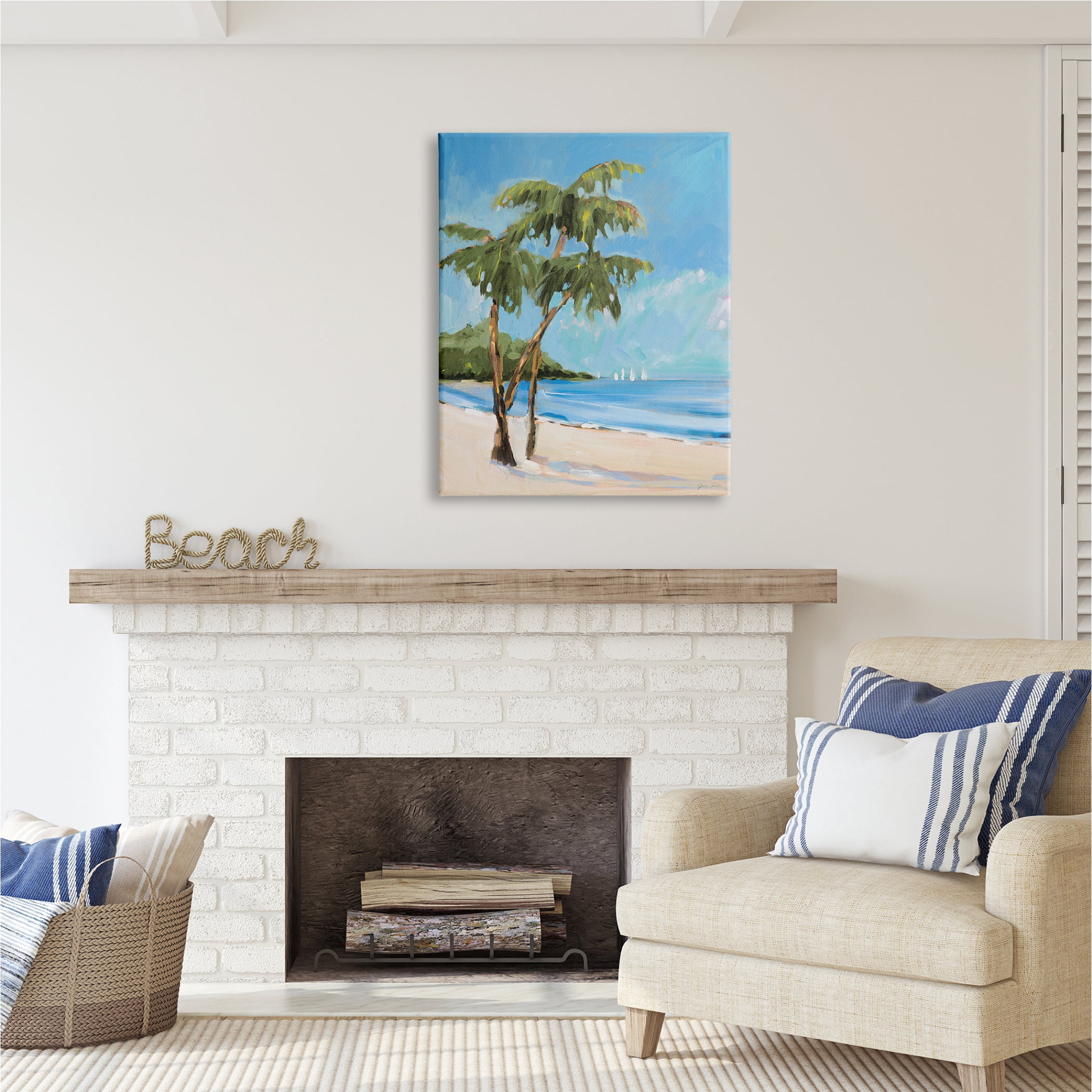 Stupell Industries Palm Trees Beach Landscape Nature Painting Gallery Wrapped Canvas Print Wall Art, 30 x 40