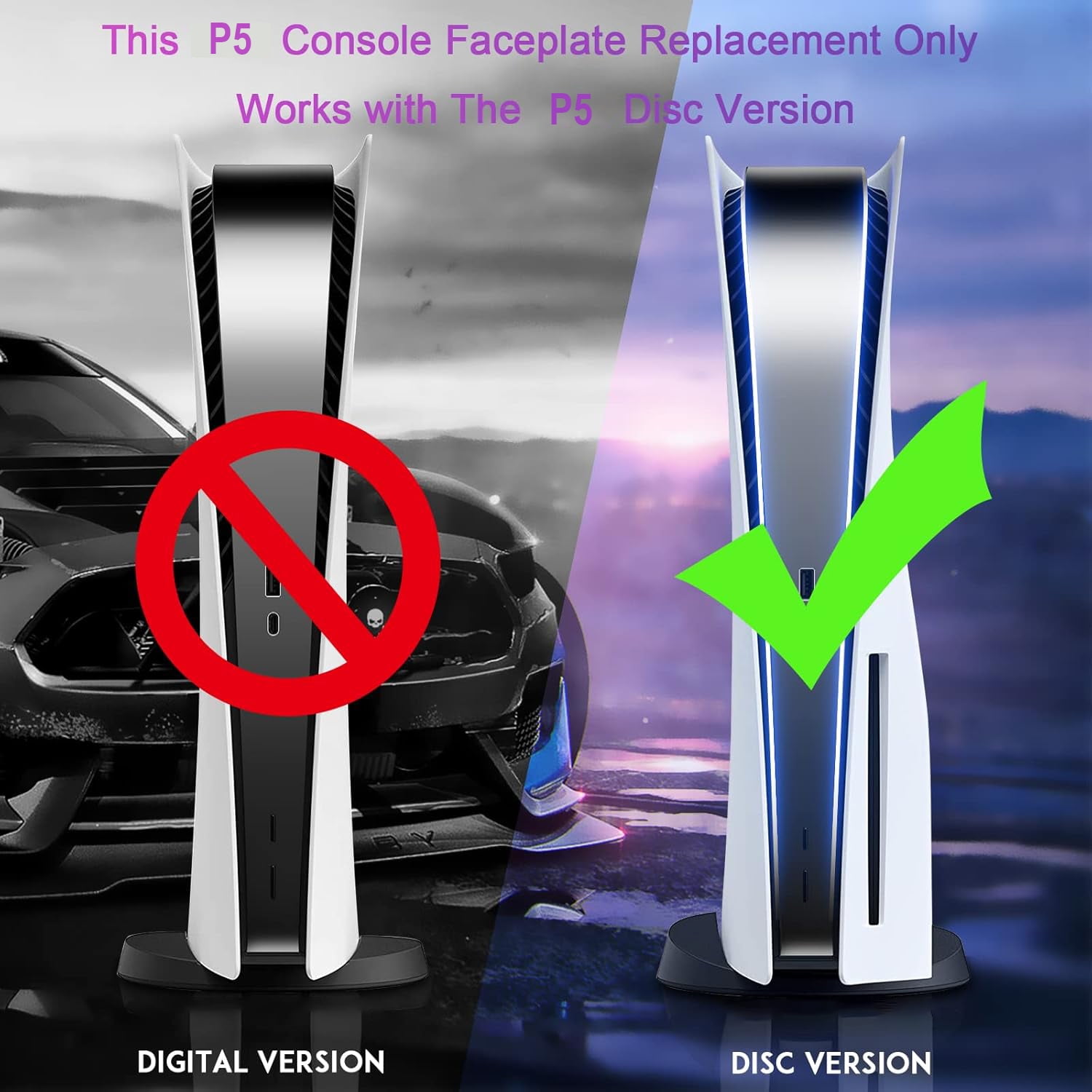 Enhanced Console Cover Plates for PS5 Disc Edition Durable Shockproof Faceplate with Fan Vents, Anti-Scratch Protection, and Sleek ABS Shell for PlayStation 5-Purple
