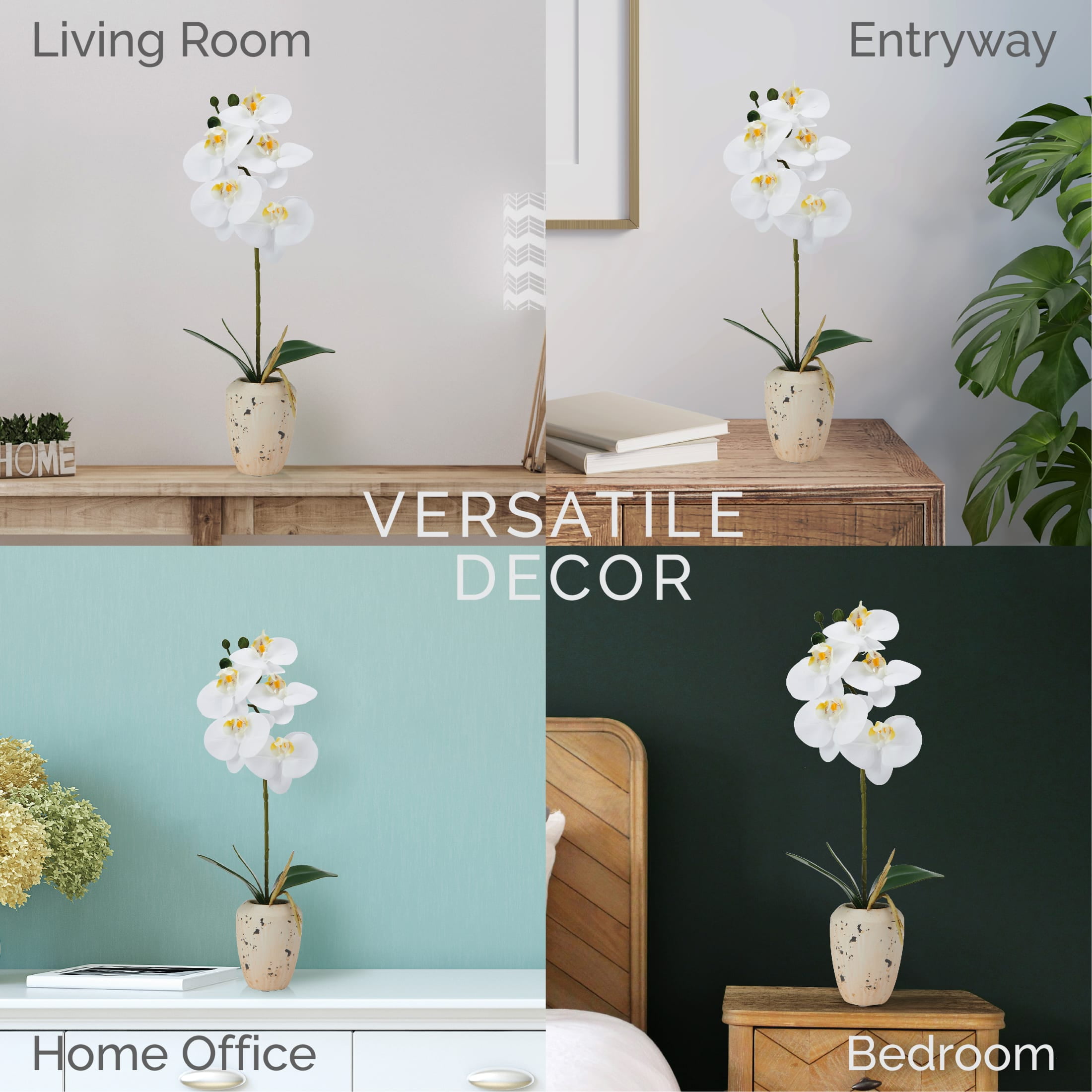 Home Accents 16-inch Artificial Real Touch Phalaenopsis Orchid in Faux Aged Cement Pot, White/Yellow