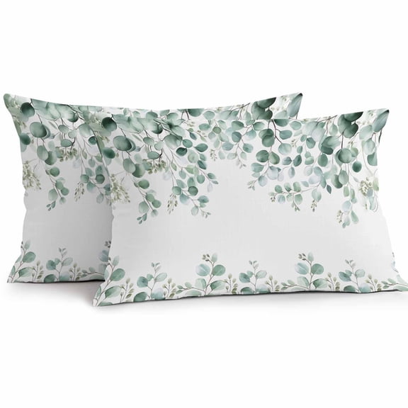 Eucalyptus Leaves Outdoor Pillow Covers Pack of 2 Vines Branch Plants Watercolor Waterproof Throw Pillow Covers Decorative Cushion Cases for Patio Garden Tent Balcony Couch 20x12 inch