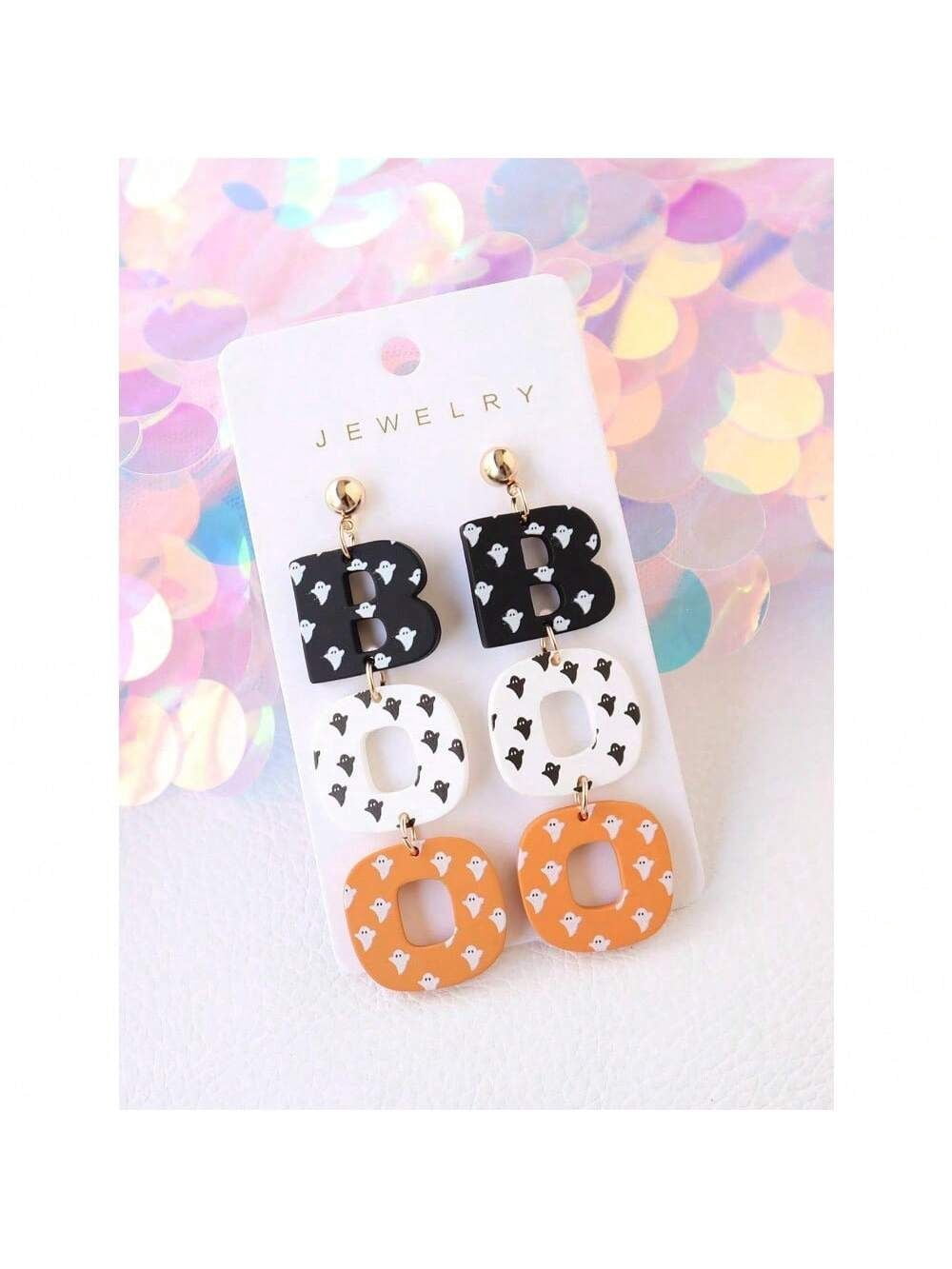 Halloween Ghost Printed Acrylic Polymer Clay Earrings Pair Party Accessories