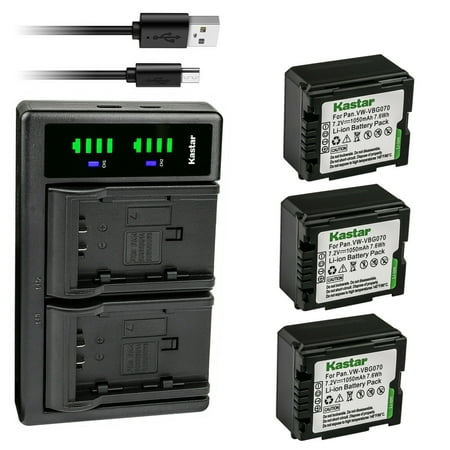 Kastar 3-Pack VW-VBG070 Battery and LTD2 USB Charger Replacement for Panasonic NV-GS90 NV-GS98GK NV-GS320 NV-GS330 NV-GS500 PV-GS320 PV-GS500 PV-GS80 PV-GS83 PV-GS85 PV-GS90 SDR-H40