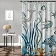 thumbnail image 2 of Chilfamy  Nautical Seahorse Shower Curtain Coral Seashell Underwater World Marine Life Starfish Ocean Themed Coastal Beach Bathroom Decor Curtains Set with Hooks White, 2 of 7