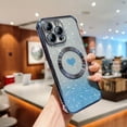 thumbnail image 3 of for iPhone 15 Pro Case Glitter, Clear Magnetic Cases with Luxury Love Heart Pattern [Compatible with MagSafe] Bling Sparkle Plating Soft TPU Slim Shockproof Gradient Cover Women Girls,Blue, 3 of 11