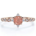 thumbnail image 1 of Snowflake 1.25 ct Round Cut Natural Strawberry Quartz and Moissanite Minimalist Promise Ring - Faceted Quartz - Trendy Wedding Ring - 18K Rose Gold Over Silver, 1 of 4