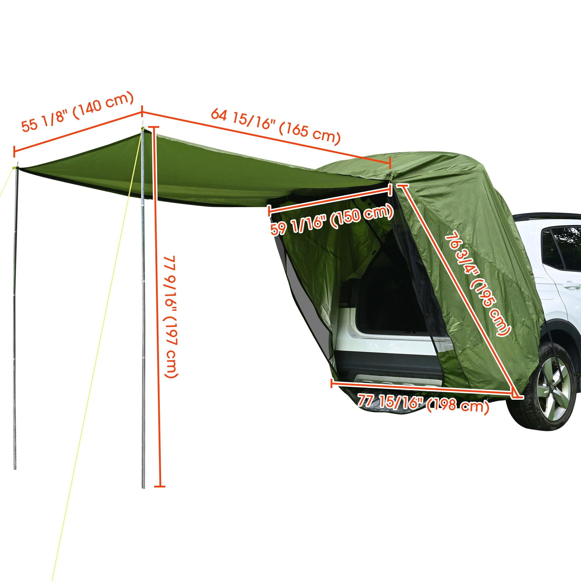 Yescom Universal Tailgate Tent with Pole for SUV/Van/MPV/CUV Camping Travel Hatchback Awning Shade Mesh Net Waterproof Green
