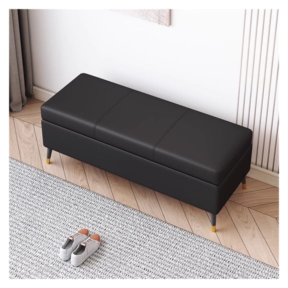 Modern Storage Ottoman Bench Faux Leather Upholstered Footstool with Storage Space,Entryway Couch Ottoman Bed End Bench for Bedroom,Living Room