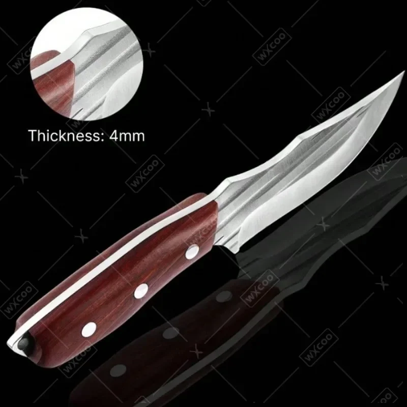 3Pcs Hunting Knife Set with Sheath, 5Cr15MoV Stainless Steel Fixed Blade Knives with Rosewood Handle, Outdoor Camping Survival Cleaver for Men, Ideal Camping & Hunting Gift
