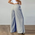 thumbnail image 7 of Lenpel Palazzo Pants for Women Lightweight Elastic High Waisted Drawstring Pleated Striped Wide Leg Pants Baggy Casual Trousers(Blue,XX-Large), 7 of 7