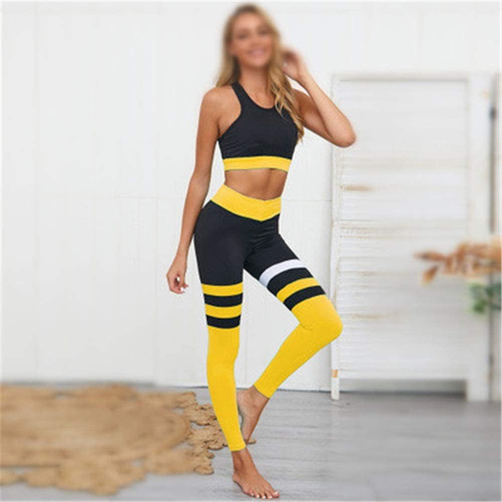 Ladies Yoga Gym Sports Fitness Stretch Running Trousers Tops Exercise 2-PCS Set 