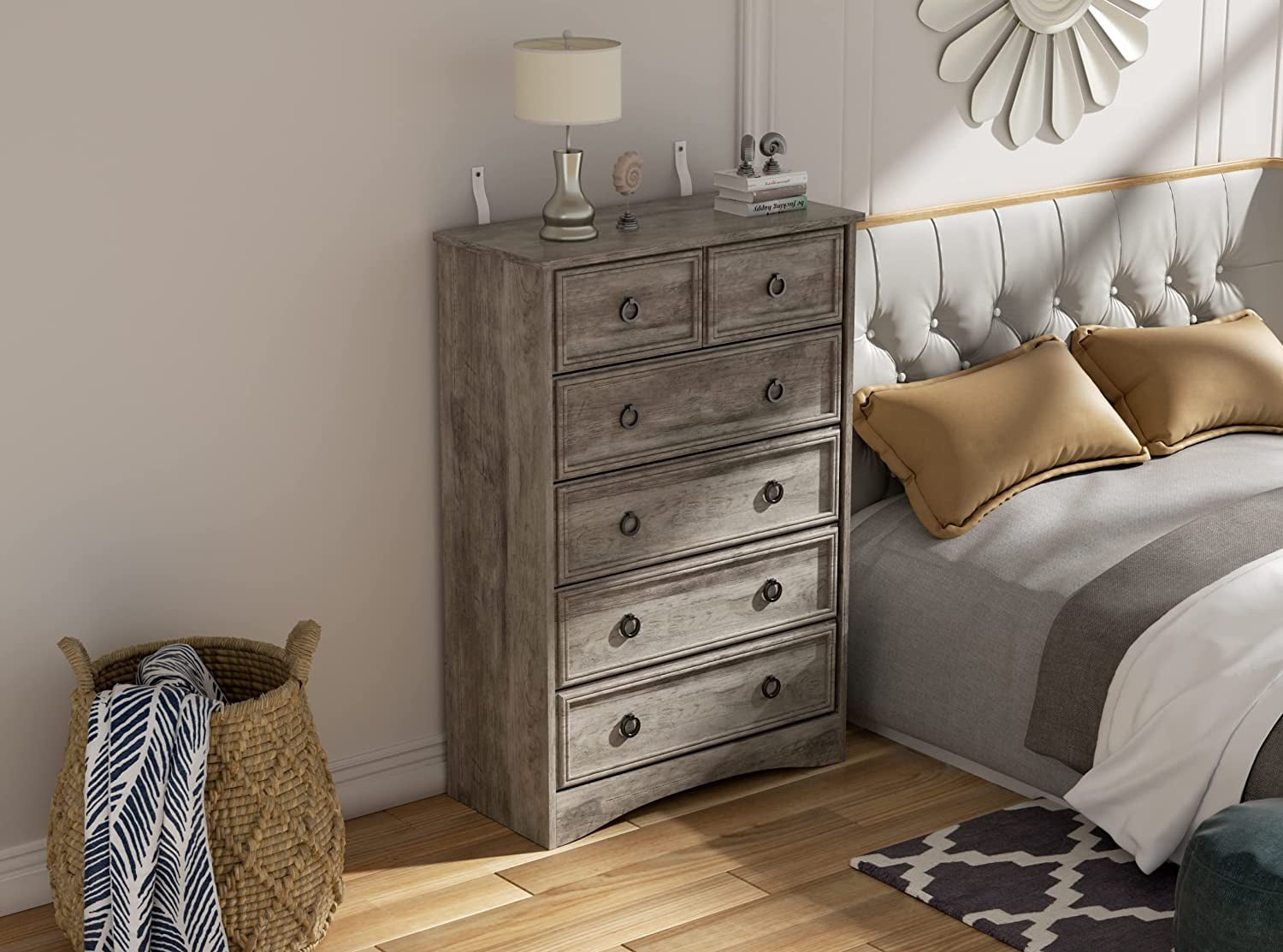 6 Drawer Dresser for Bedroom, Chest of Drawers Wood Storage Cabinet for Living Room,Gray