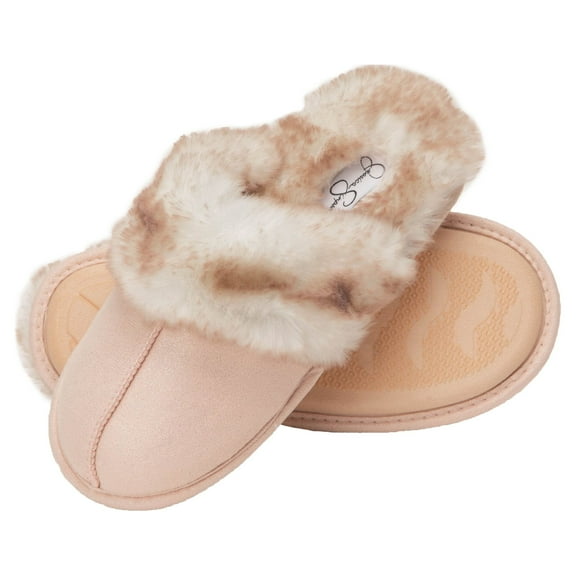 Jessica Simpson Comfy Faux Fur Womens House Slipper Scuff Memory Foam Slip On Anti-Skid Sole