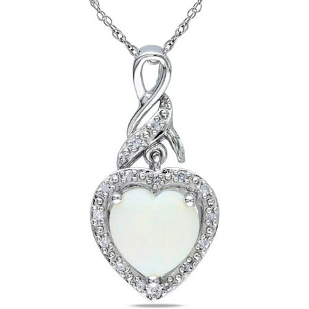 1-1/5 Carat T.G.W. Opal and Diamond-Accent Sterling Silver Infinity Heart Pendant, 18