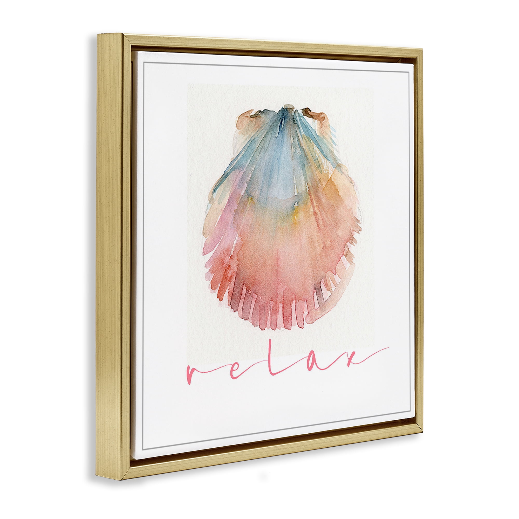 Stupell Industries Scallop Shell Relax Nautical & Beach Painting Gold Floater Framed Canvas Art Print Wall Art, 18 x 18
