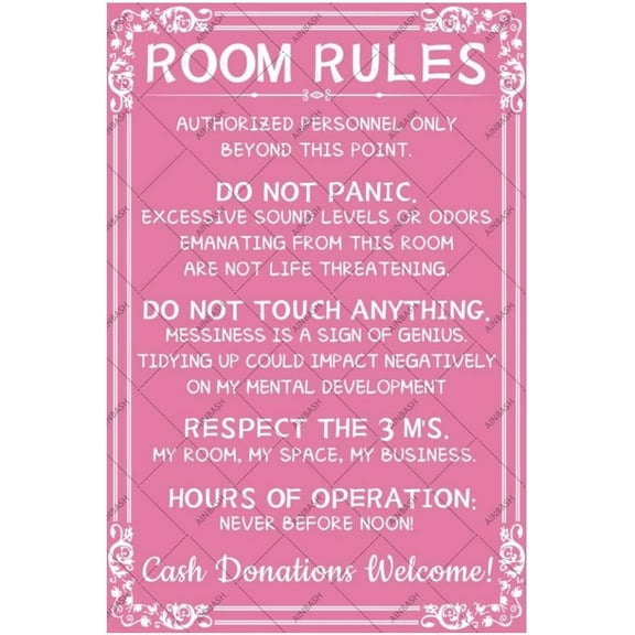 Teen Girl Room Decor Room Rules Sign Pink Stuff Metal Tin Sign Girls Room Tin Poster Aesthetic Door Decor Tin Plaque Girls Bedroom Room Rules Tin Signs Gift 8x12 Inch