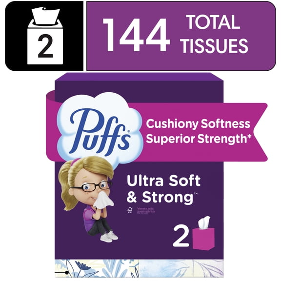 Puffs Ultra Soft Facial Tissues, 2 Mega Cube Box, 72 Facial Tissues Per Box