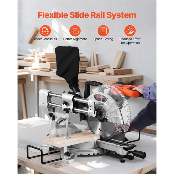 60-Tooth *10-Inch Sliding Miter Saw* with 15 Amp Power, Corded Electric, Double Bevel for Accurate Cuts